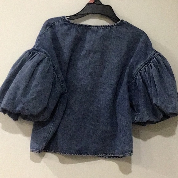 Future Collective Denim Puff Sleeve Top - Picture 4 of 8